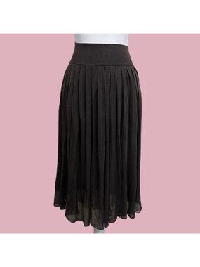 iisli brown mesh pleated boho downtown it girl elevated basic midi skirt